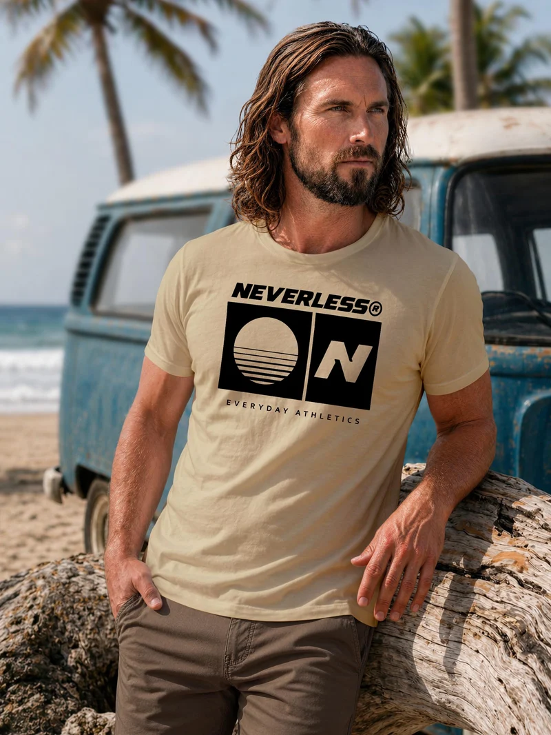Herren T-Shirt Frontprint - Sunset Sport Logo - Baumwollshirt Männer Fashion Streetstyle Slim Fit