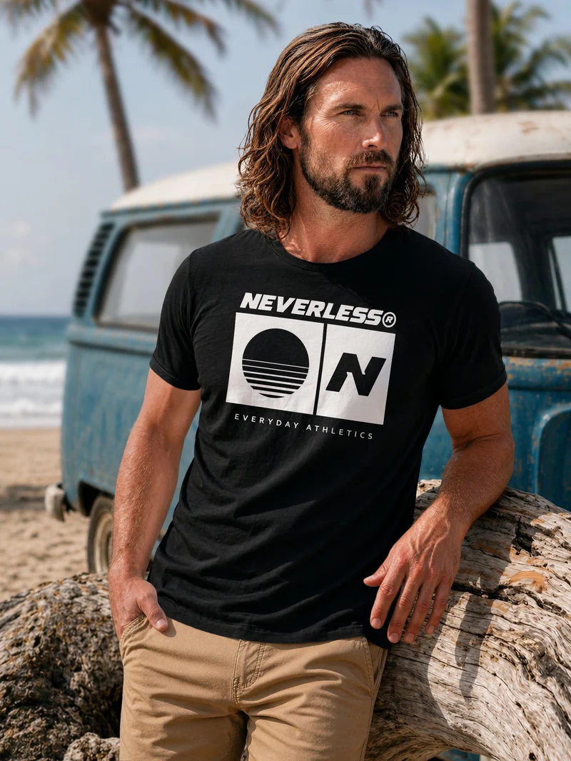 Herren T-Shirt Frontprint - Sunset Sport Logo - Baumwollshirt Männer Fashion Streetstyle Slim Fit