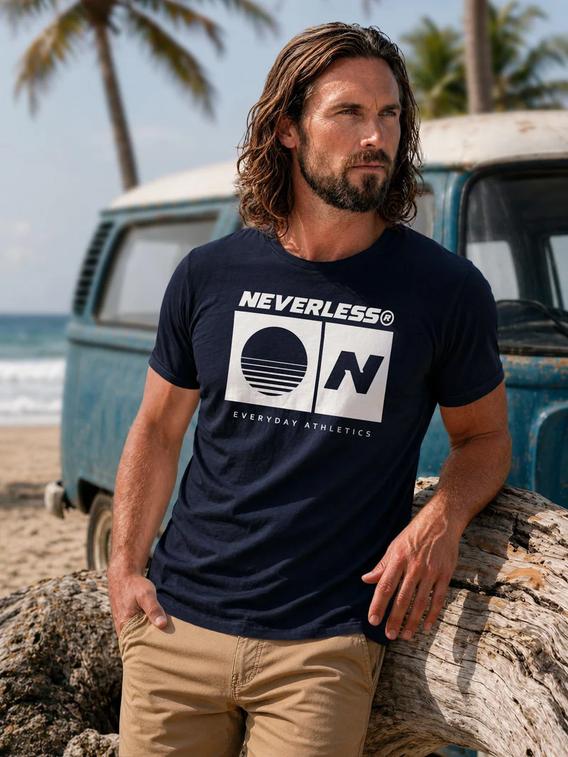 Herren T-Shirt Frontprint - Sunset Sport Logo - Baumwollshirt Männer Fashion Streetstyle Slim Fit