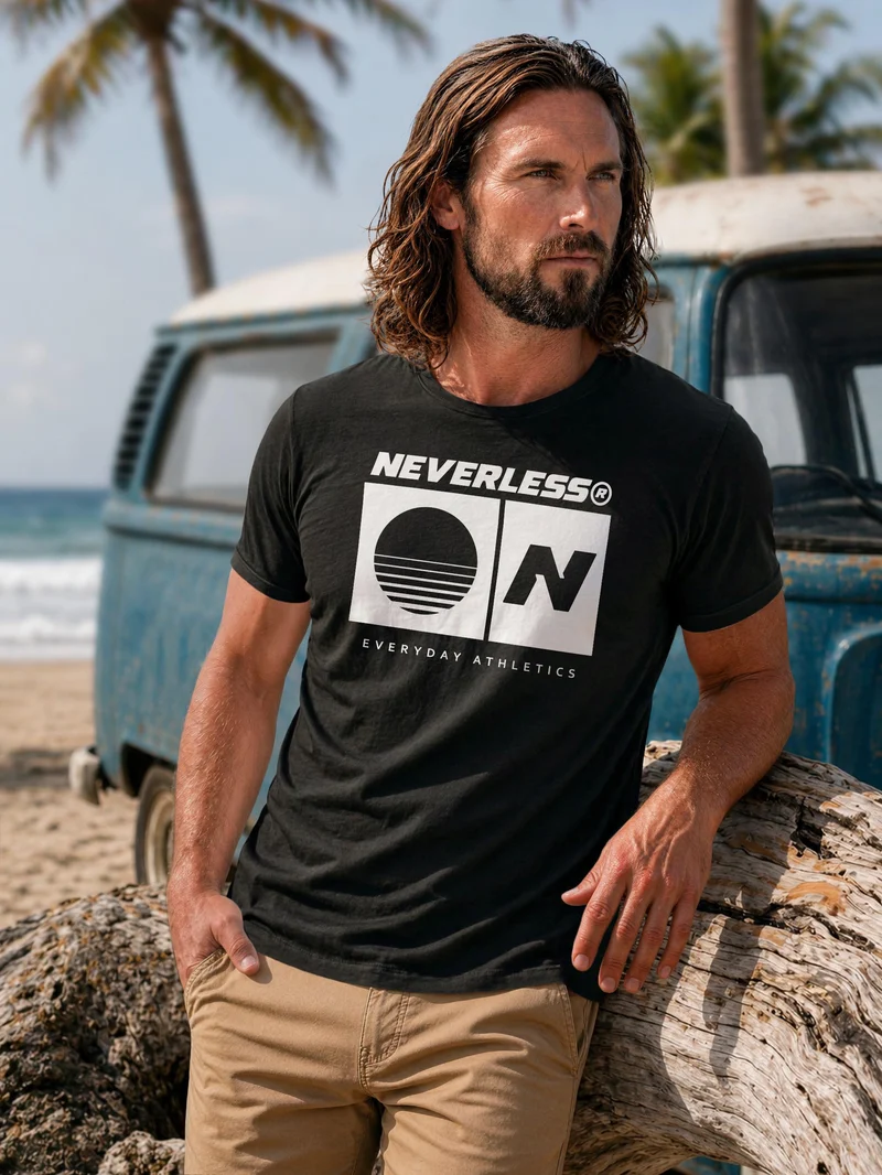 Herren T-Shirt Frontprint - Sunset Sport Logo - Baumwollshirt Männer Fashion Streetstyle Slim Fit