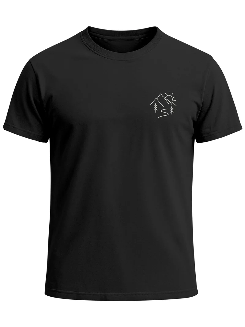 Herren T-Shirt Frontprint - Berg Linie - Baumwollshirt Männer Fashion Streetstyle Slim Fit