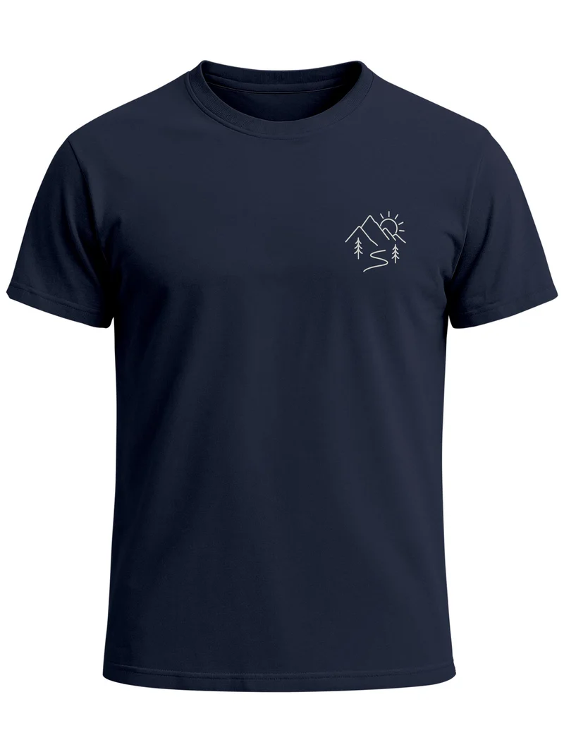 Herren T-Shirt Frontprint - Berg Linie - Baumwollshirt Männer Fashion Streetstyle Slim Fit