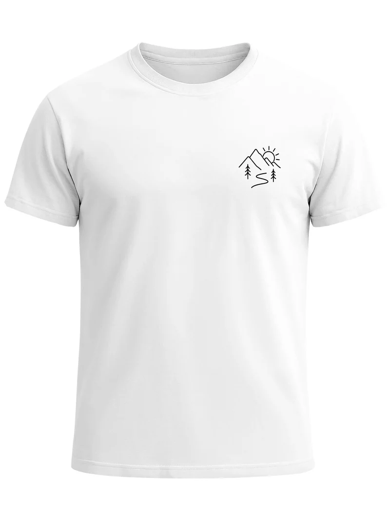 Herren T-Shirt Frontprint - Berg Linie - Baumwollshirt Männer Fashion Streetstyle Slim Fit