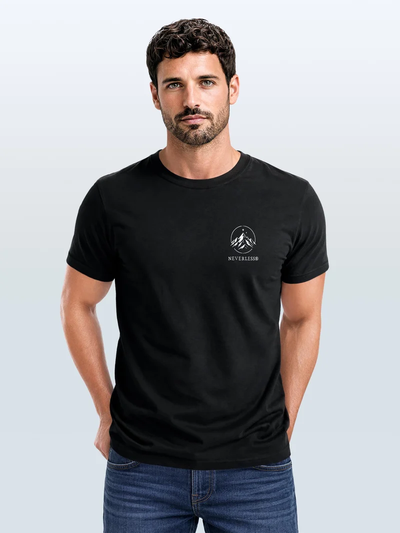 Herren T-Shirt Backprint - Berg Mond Welle - Baumwollshirt Männer Fashion Streetstyle Slim Fit