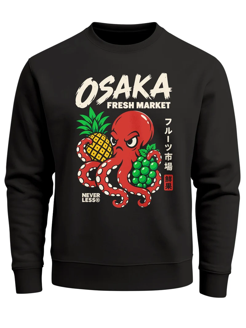 Herren Sweatshirt Osaka Fresh Market Oktopus Frontprint Regular Fit