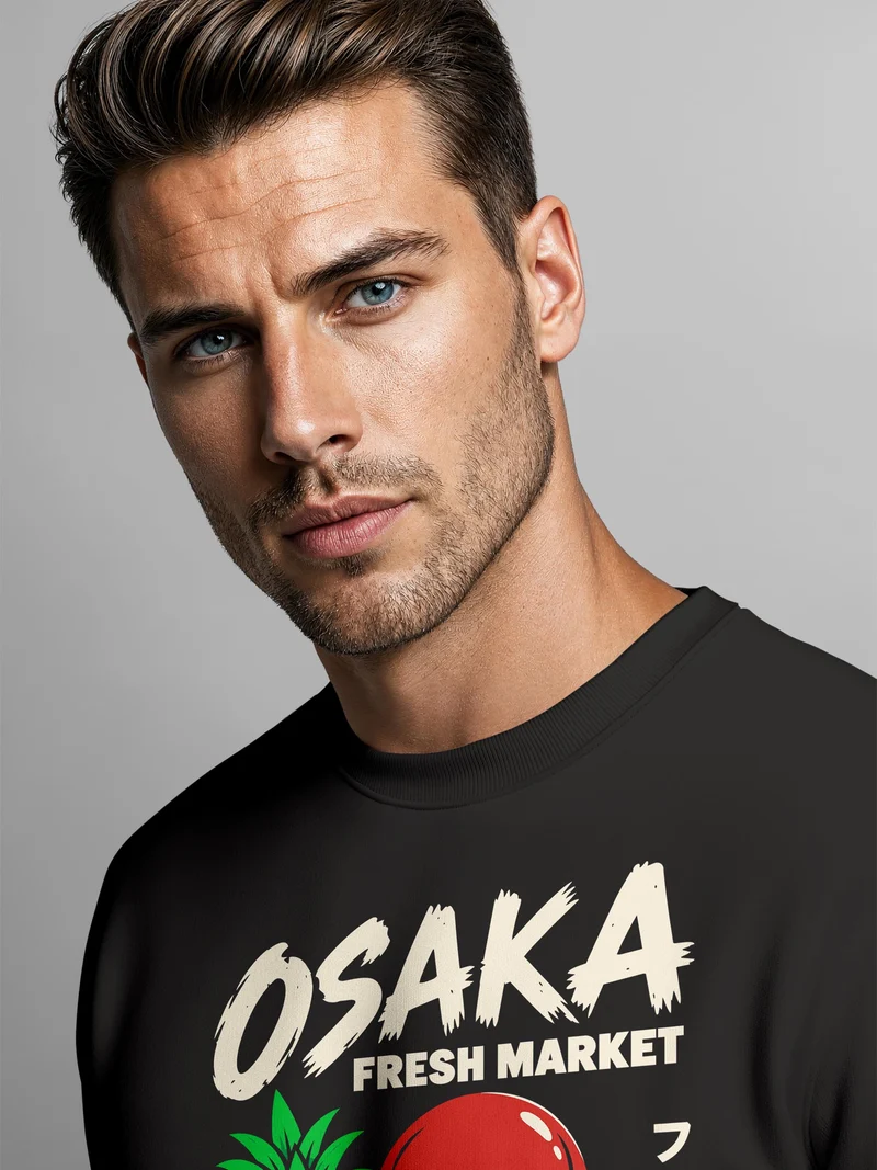 Herren Sweatshirt Osaka Fresh Market Oktopus Frontprint Regular Fit