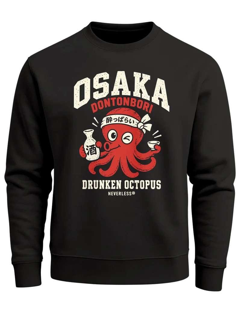 Herren Sweatshirt Osaka Drunken Octopus Frontprint Regular Fit