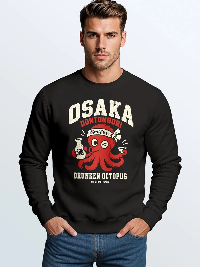 Herren Sweatshirt Osaka Drunken Octopus Frontprint Regular Fit