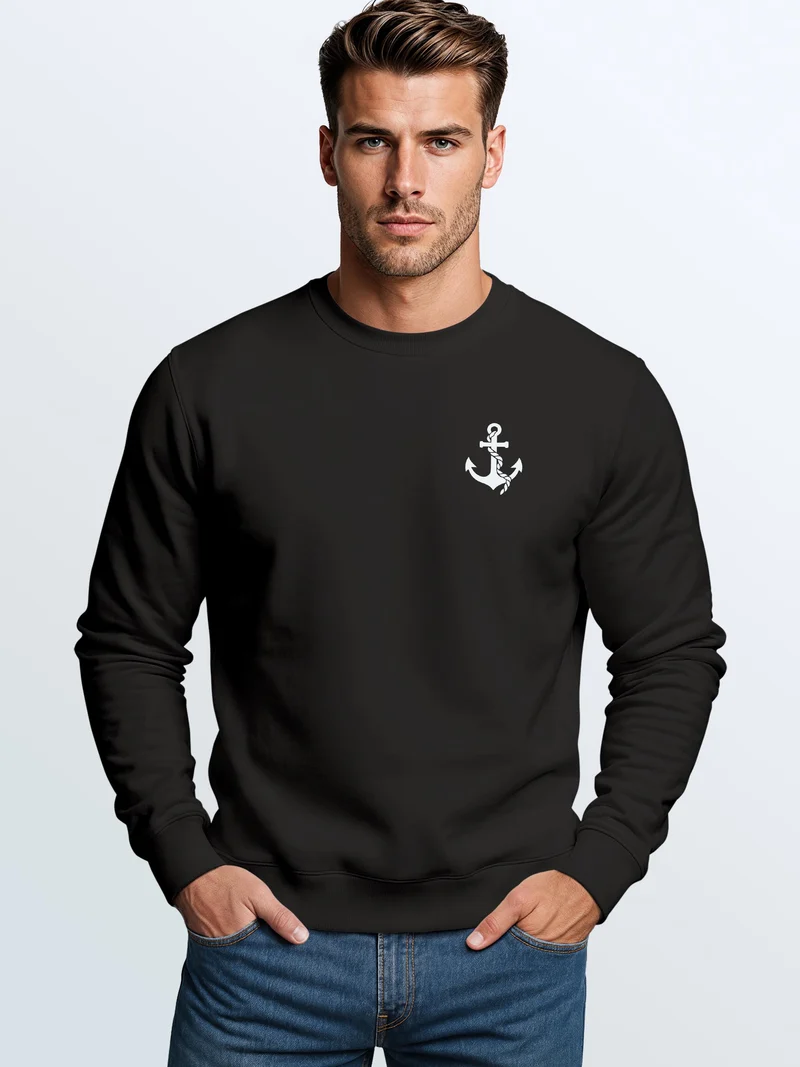 Herren Sweatshirt Anker Brustprint Regular Fit