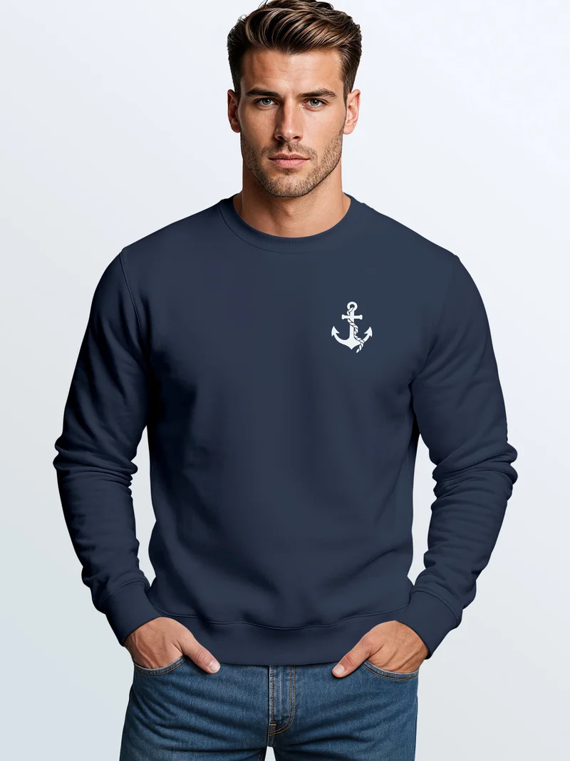 Herren Sweatshirt Anker Brustprint Regular Fit