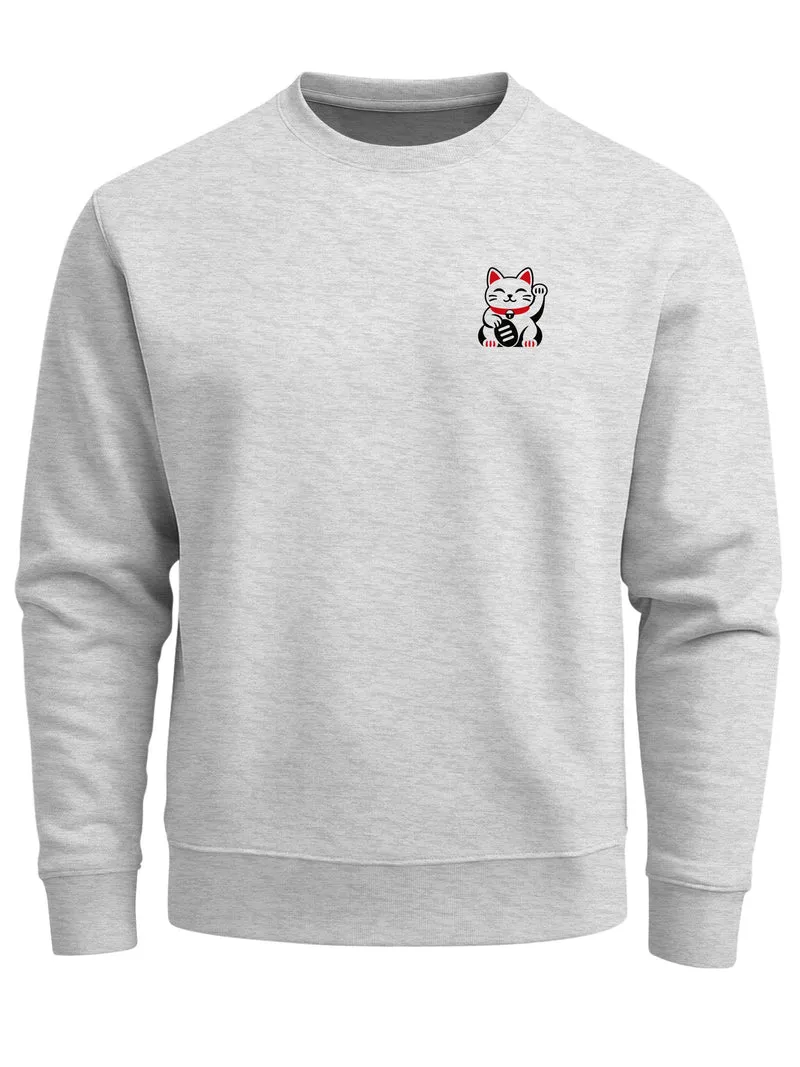 Herren Sweatshirt Maneki Neko Brustprint Regular Fit