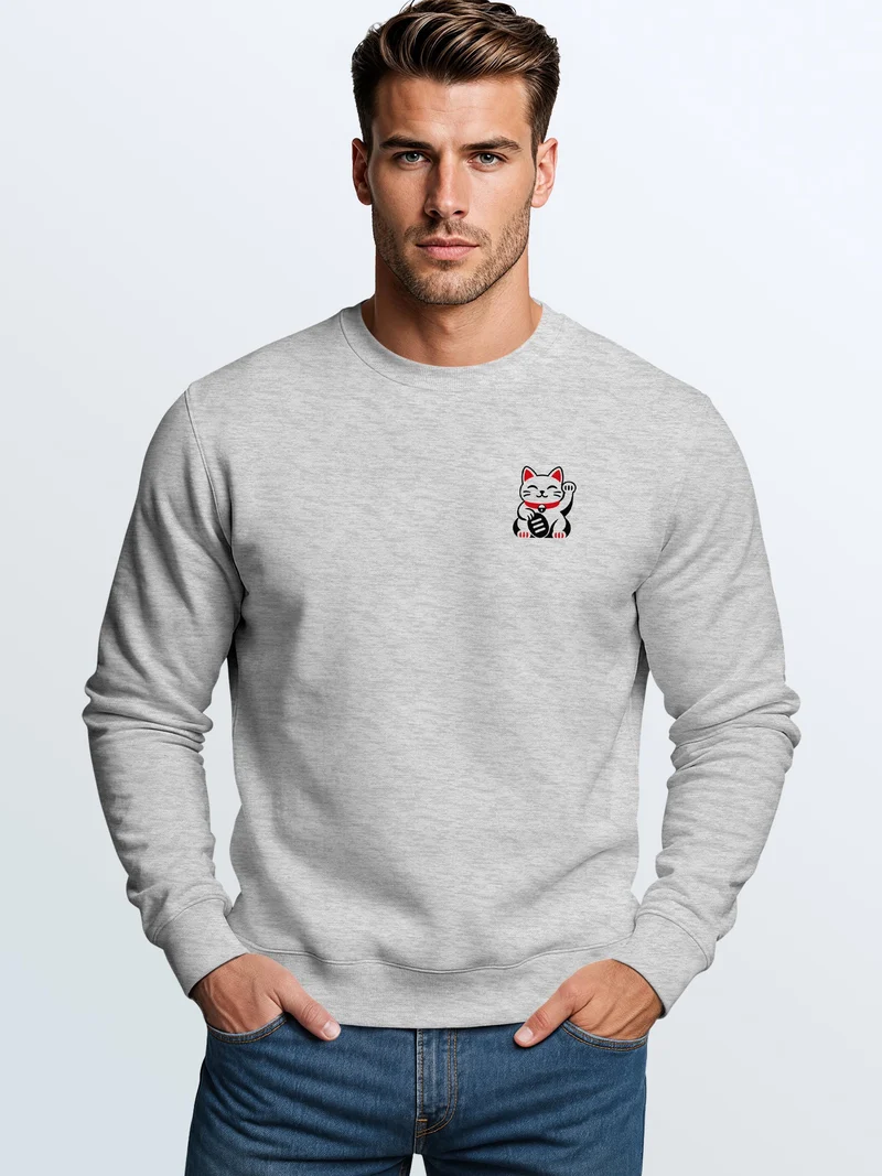 Herren Sweatshirt Maneki Neko Brustprint Regular Fit