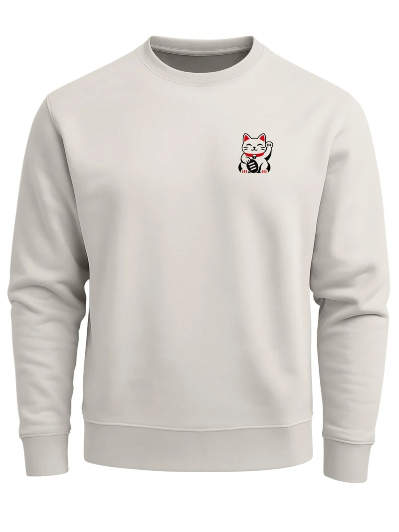 Herren Sweatshirt Maneki Neko Brustprint Regular Fit