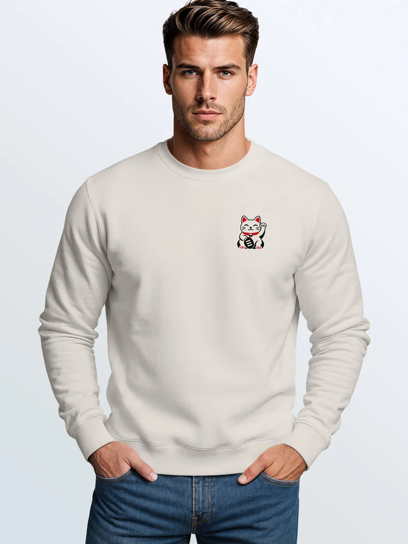 Herren Sweatshirt Maneki Neko Brustprint Regular Fit