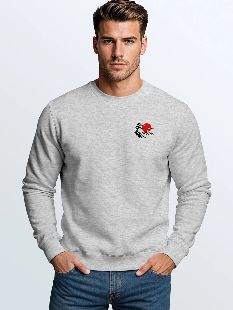 Herren Sweatshirt Mountain Sun Brustprint Regular Fit