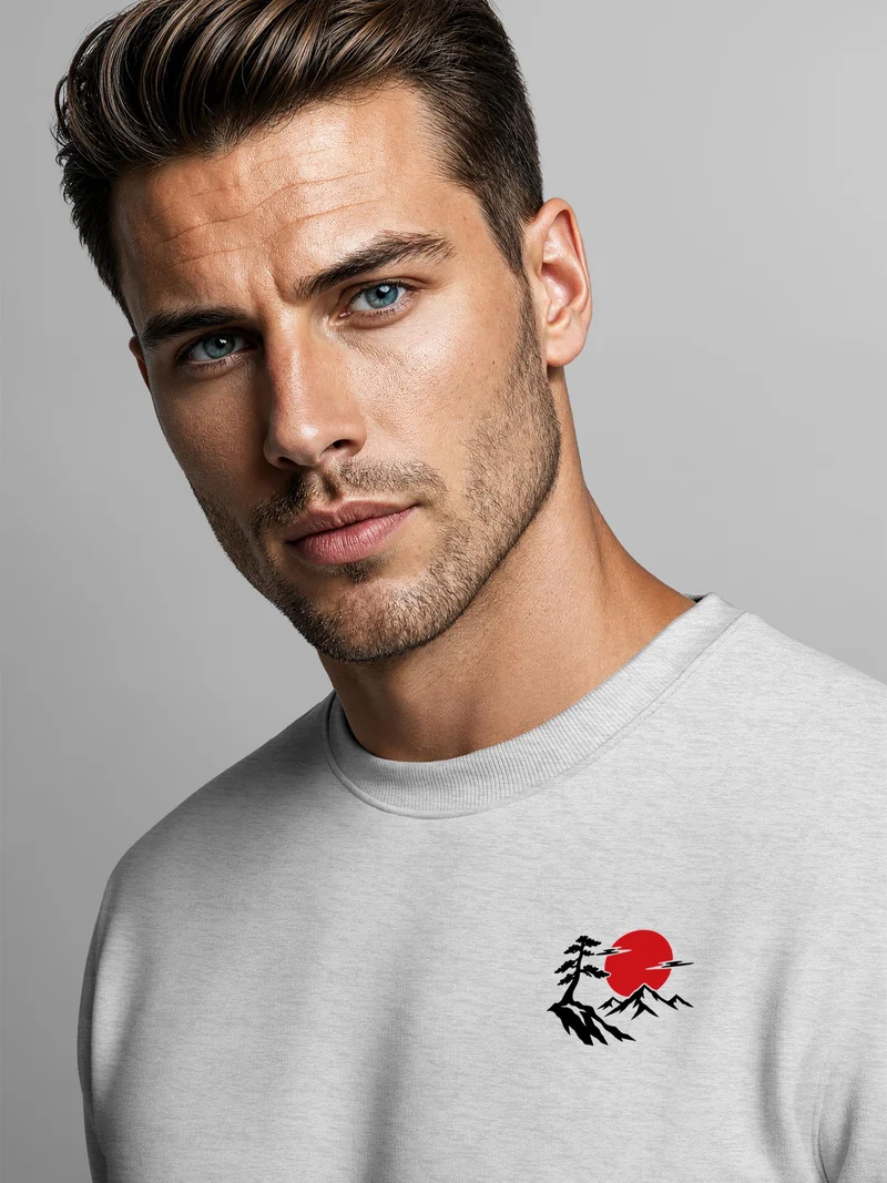 Herren Sweatshirt Mountain Sun Brustprint Regular Fit