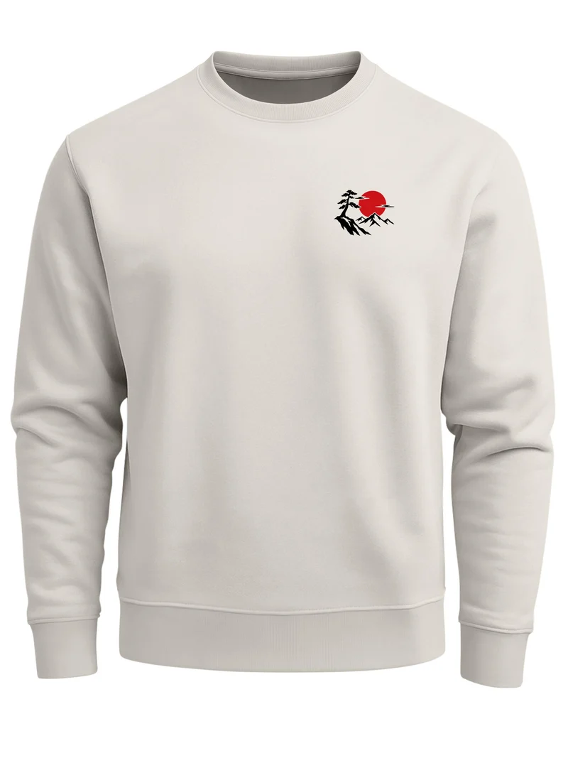 Herren Sweatshirt Mountain Sun Brustprint Regular Fit