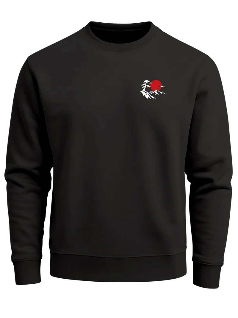 Herren Sweatshirt Mountain Sun Brustprint Regular Fit
