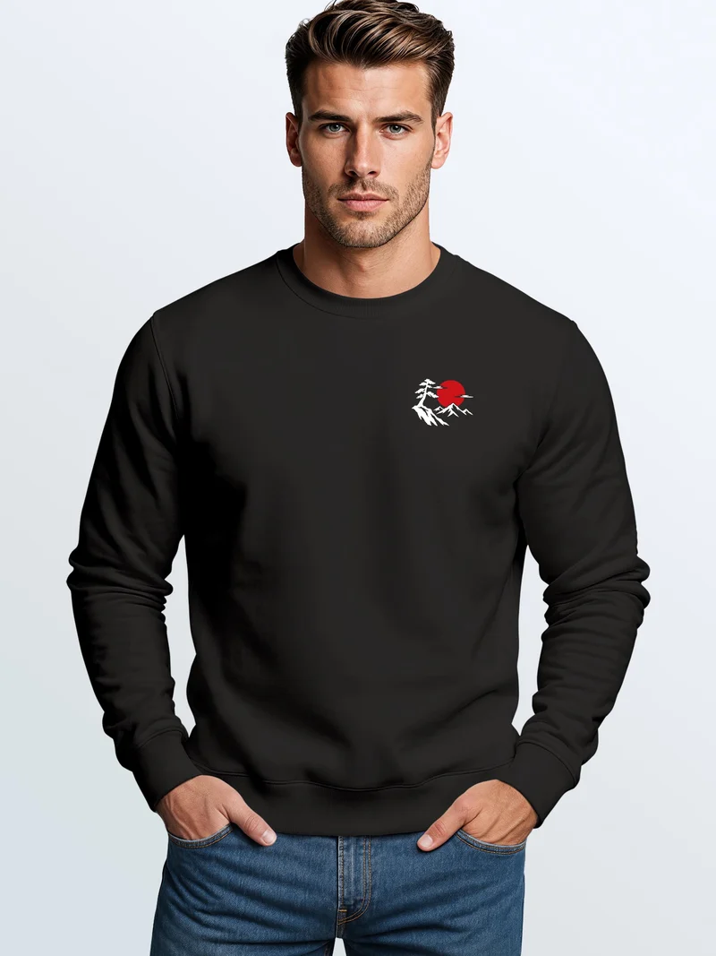 Herren Sweatshirt Mountain Sun Brustprint Regular Fit
