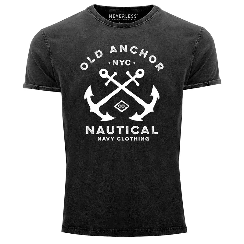 Herren Vintage Shirt gekreuzte Anker Old Anchor Nautical Used Look