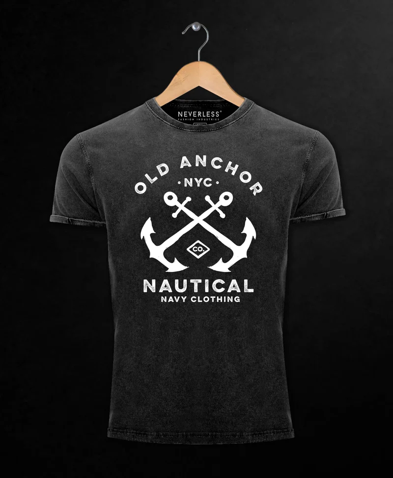 Herren Vintage Shirt gekreuzte Anker Old Anchor Nautical Used Look