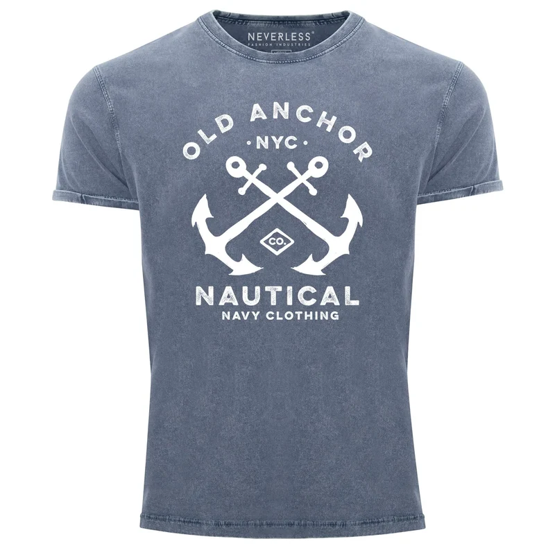 Herren Vintage Shirt gekreuzte Anker Old Anchor Nautical Used Look