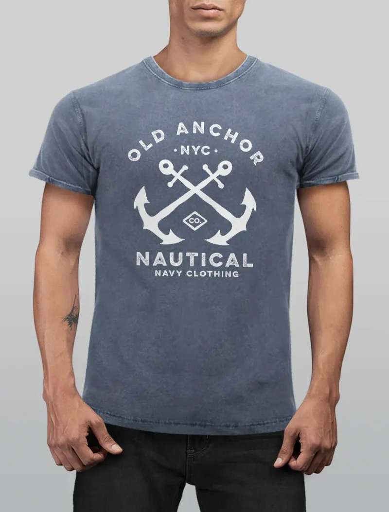 Herren Vintage Shirt gekreuzte Anker Old Anchor Nautical Used Look