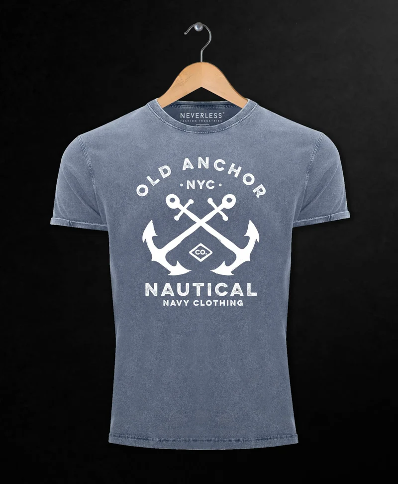 Herren Vintage Shirt gekreuzte Anker Old Anchor Nautical Used Look