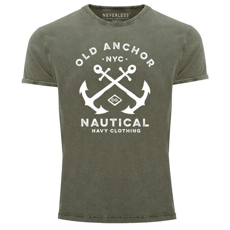 Herren Vintage Shirt gekreuzte Anker Old Anchor Nautical Used Look
