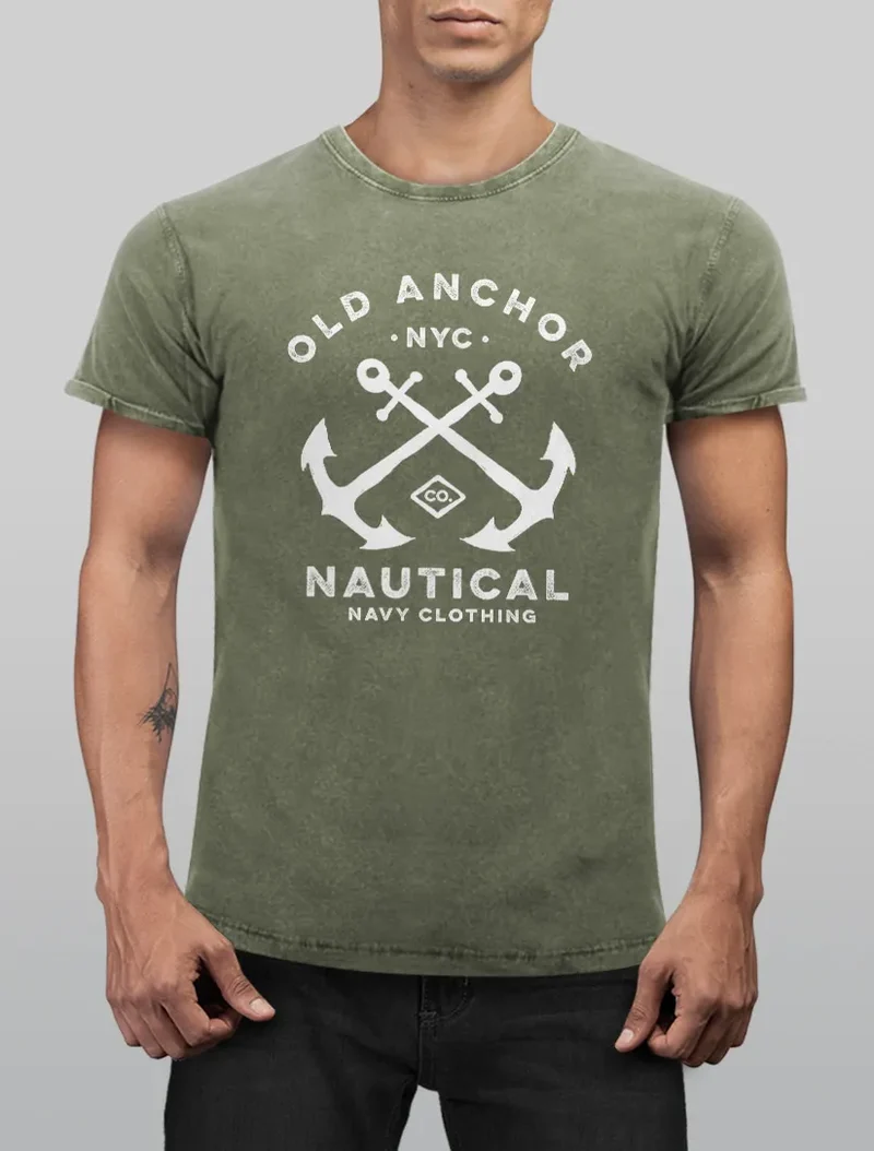 Herren Vintage Shirt gekreuzte Anker Old Anchor Nautical Used Look