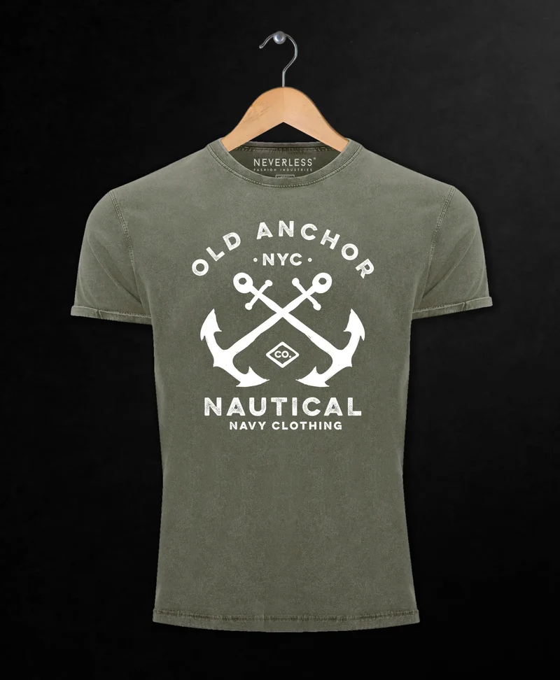 Herren Vintage Shirt gekreuzte Anker Old Anchor Nautical Used Look