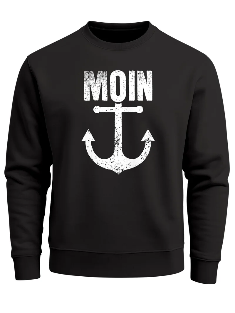 Sweatshirt Herren Moin Anker Retro Print Aufdruck Maritim Nordisch Rundhals-Pullover Fashion Streetwear