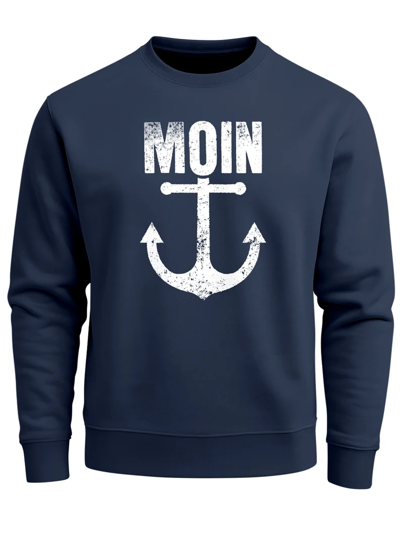 Sweatshirt Herren Moin Anker Retro Print Aufdruck Maritim Nordisch Rundhals-Pullover Fashion Streetwear