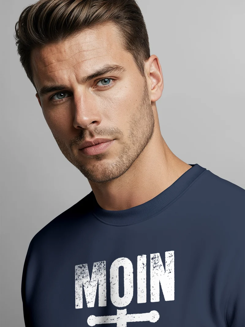 Sweatshirt Herren Moin Anker Retro Print Aufdruck Maritim Nordisch Rundhals-Pullover Fashion Streetwear