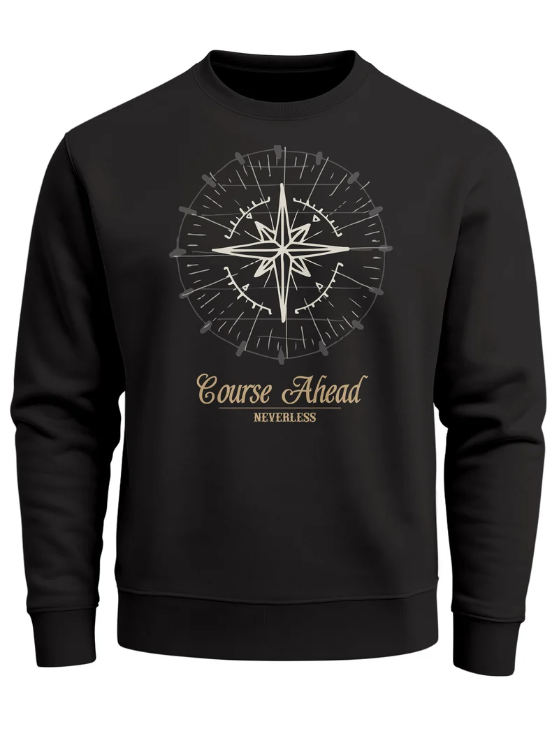 Herren Sweatshirt Pullover Kompass Windrose Navigator Segeln Rundhalspullover