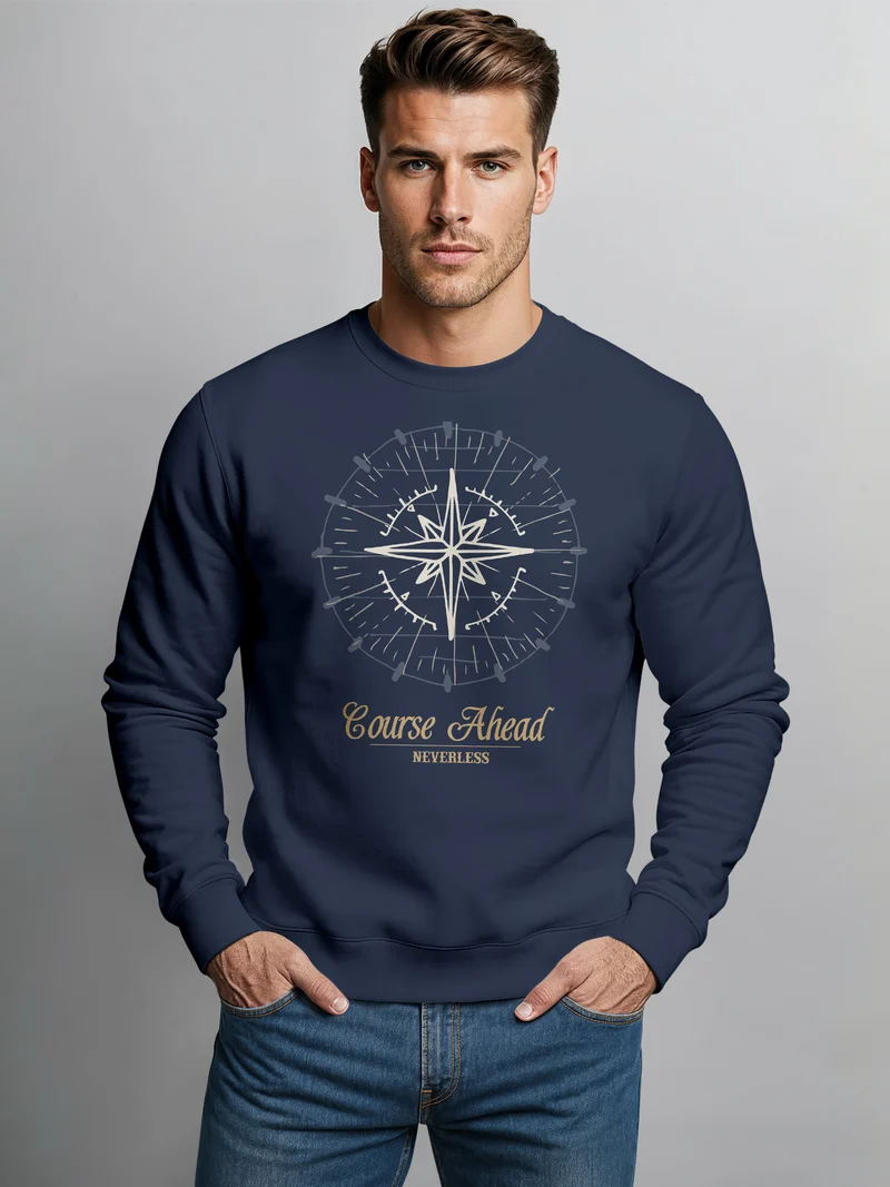 Herren Sweatshirt Pullover Kompass Windrose Navigator Segeln Rundhalspullover