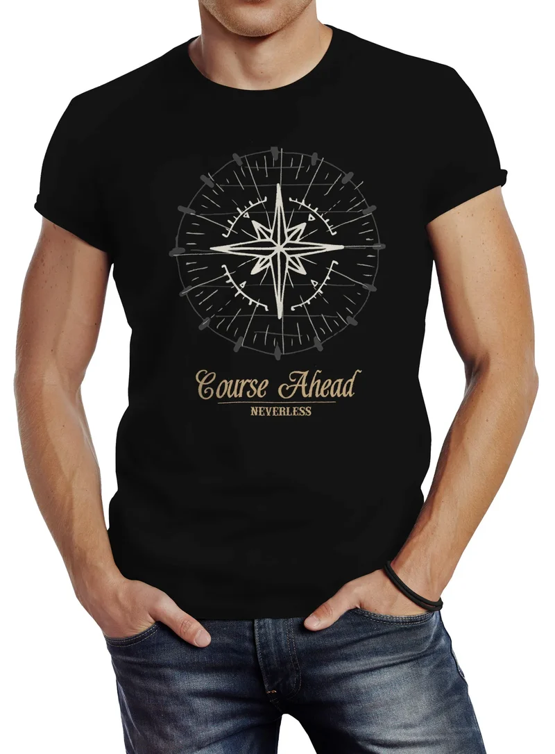 Herren T-Shirt Kompass Windrose Navigator Segeln Slim Fit