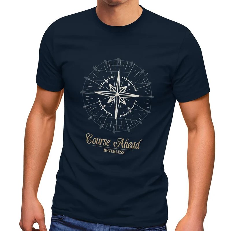 Herren T-Shirt Kompass Windrose Navigator Segeln Slim Fit