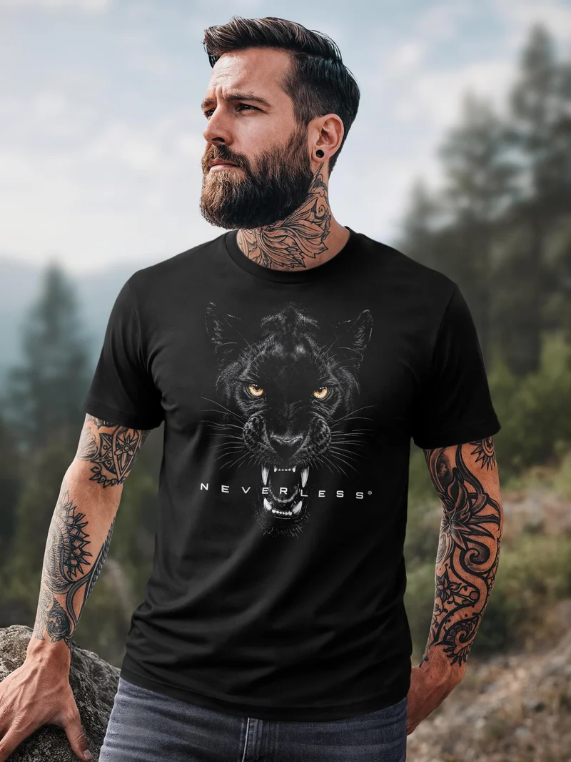 Herren T-Shirt Frontprint - Panther - Baumwollshirt Männer Fashion Streetstyle Slim Fit