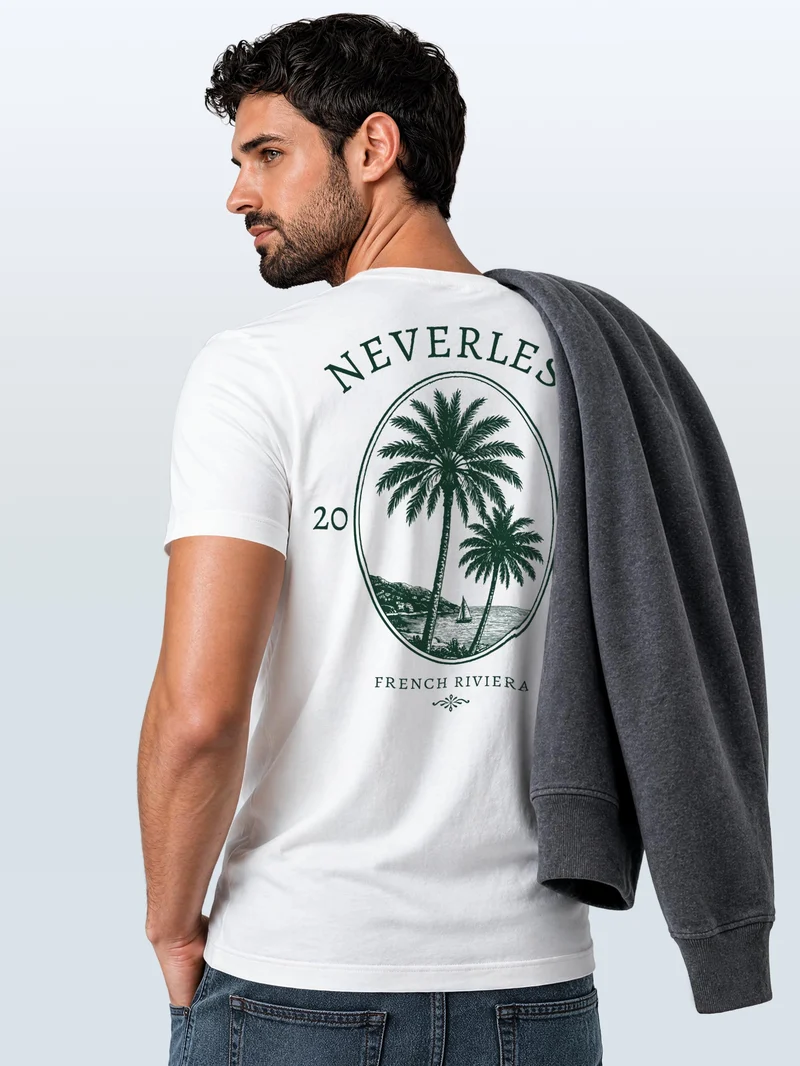 Herren T-Shirt Backprint - French Riviera - Baumwollshirt Männer Slim Fit