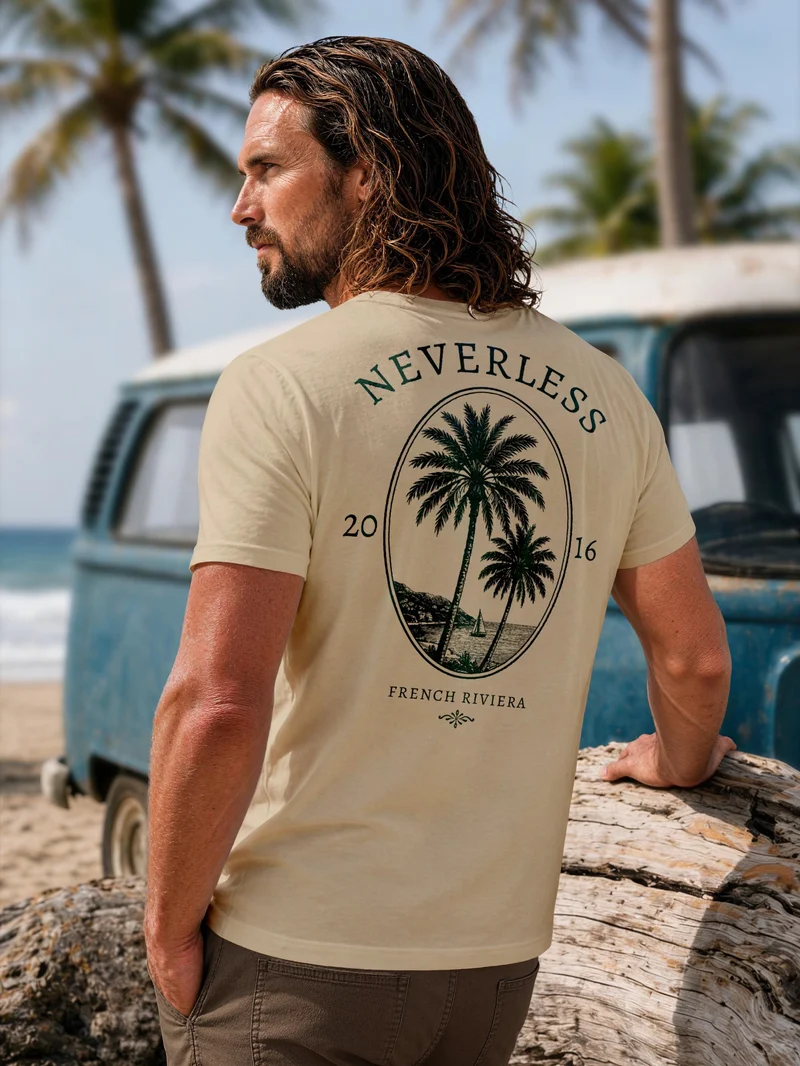 Herren T-Shirt Backprint - French Riviera - Baumwollshirt Männer Slim Fit