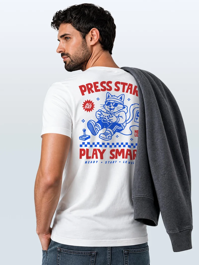 Herren T-Shirt Backprint - Play smart - Baumwollshirt Männer Fashion Streetstyle Slim Fit