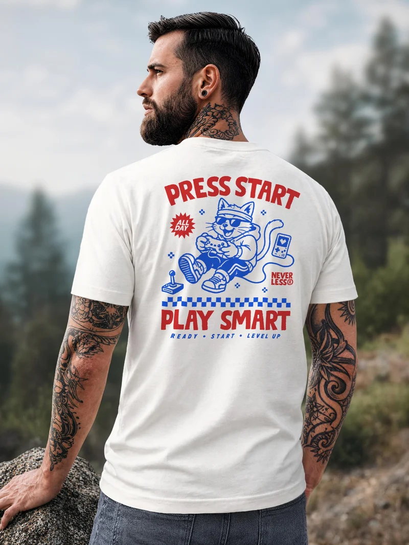 Herren T-Shirt Backprint - Play smart - Baumwollshirt Männer Fashion Streetstyle Slim Fit