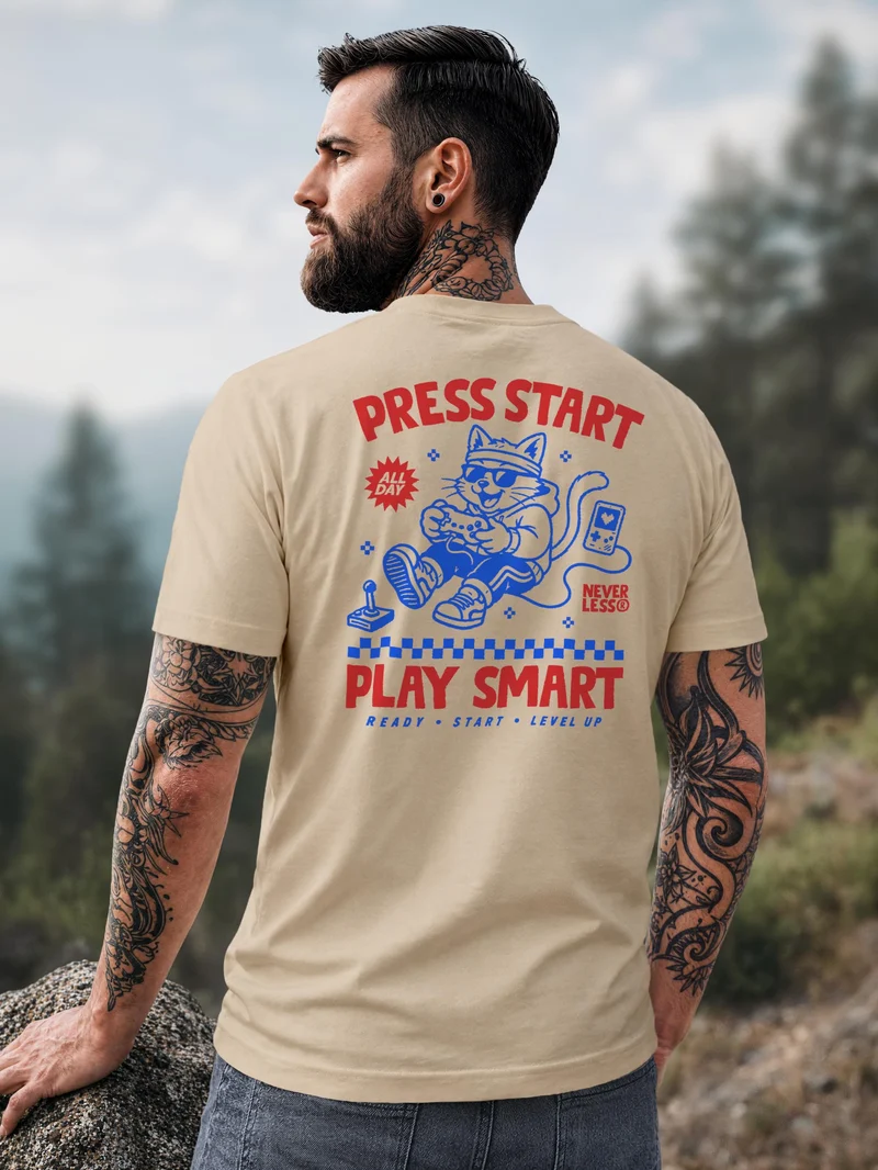 Herren T-Shirt Backprint - Play smart - Baumwollshirt Männer Fashion Streetstyle Slim Fit