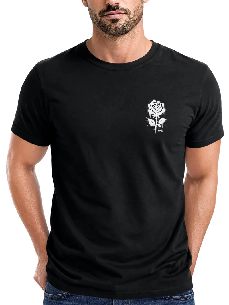 Herren T-Shirt Frontprint - Logo Design Graffiti Rose - Baumwollshirt Männer Fashion Streetstyle Slim Fit