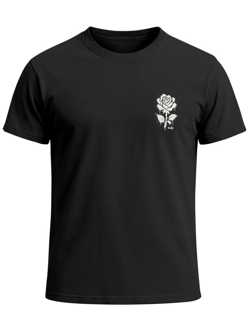 Herren T-Shirt Frontprint - Logo Design Graffiti Rose - Baumwollshirt Männer Fashion Streetstyle Slim Fit