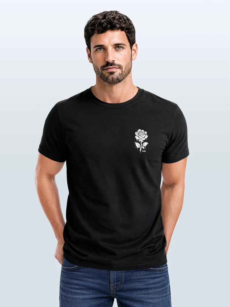 Herren T-Shirt Frontprint - Logo Design Graffiti Rose - Baumwollshirt Männer Fashion Streetstyle Slim Fit