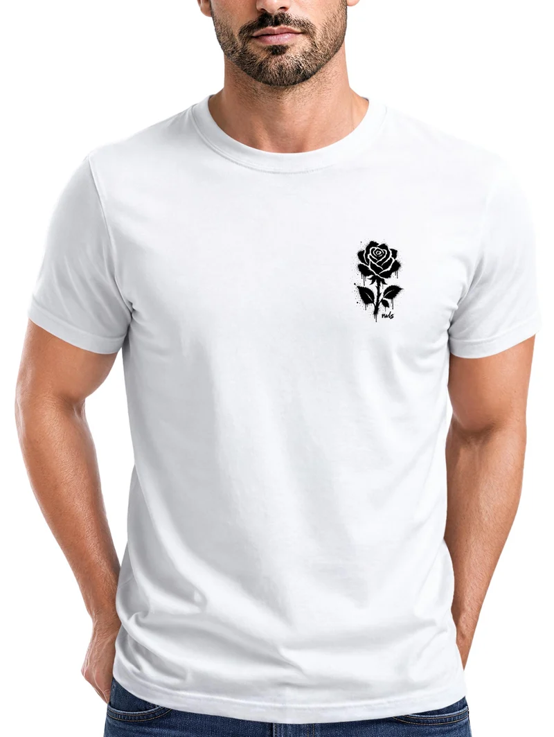 Herren T-Shirt Frontprint - Logo Design Graffiti Rose - Baumwollshirt Männer Fashion Streetstyle Slim Fit
