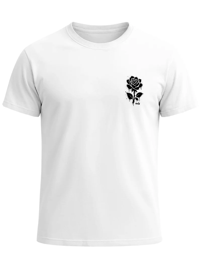 Herren T-Shirt Frontprint - Logo Design Graffiti Rose - Baumwollshirt Männer Fashion Streetstyle Slim Fit