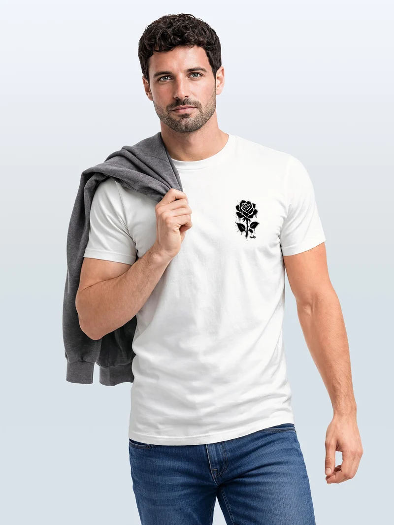 Herren T-Shirt Frontprint - Logo Design Graffiti Rose - Baumwollshirt Männer Fashion Streetstyle Slim Fit